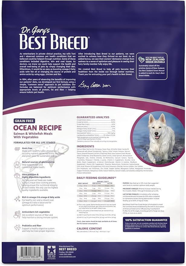 Best Breed Dr. Gary's Grain Free Ocean Recipe Slow-Cooked in USA, Natural Dry Dog Food for All Breeds and Sizes, 13lbs.