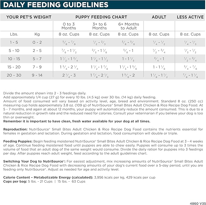 NutriSource Adult Dry Dog Food, Small Bites, Chicken and Rice, 4LB