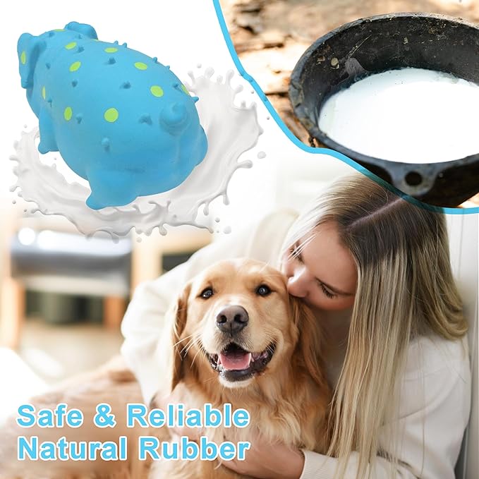 Squeaky Pig Dog Toy That Oinks, Latex Pig 7.3 in Grunting Dog Toys, Durable Dog Chewing Toys for Small Medium Large Dogs (Blue, 1 Pcs)