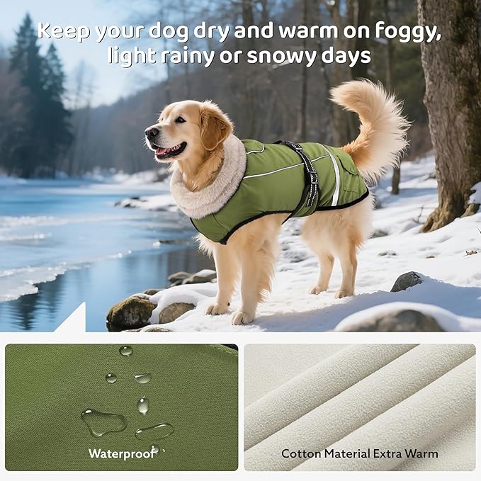 Dog Coat, Warm Dog Winter Coat Reflective Jacket Waterproof Fleece Vest, Pet Jacket Cozy for Cold Weather, Dogs Snowsuit Windproof, Adjustable Buckle for Large Dogs