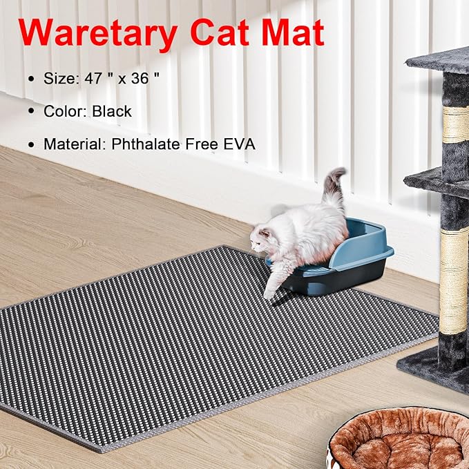 Cat Litter Box Mat: 47"x 36" Waterproof Kitty Cat Litter Trapping Mat, Easy-clean Double-layer Scatter Control Pad Rug(Grey)
