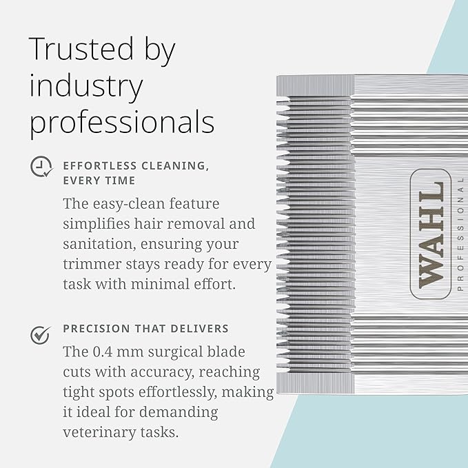 Wahl Pro Animal Easy Clean Trimmer Blade - Replacement Cat & Dog Grooming Clipper Blade - Compatible with Vetiva Mini & BravMini+ - 0.4 mm Cut Length
