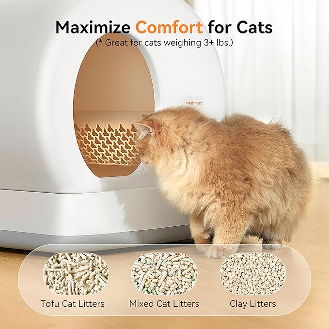 MeoWant Self Cleaning Cat Litter Box, Automatic Cat Litter Box with Integrated Safety Sensors, APP Control, Odor-Free, Large Capacity for Multi Cats with Mat & Liner