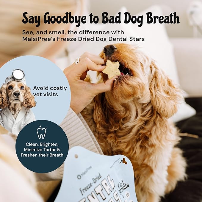 MalsiPree Freeze Dried Dental Chews for Dogs - Clean, Brighten, Freshen Breath & Minimize Tartar - Dog Teeth Cleaning Chews - Anti-Choke - Natural Lysozyme (Chicken Base, 18 pc)