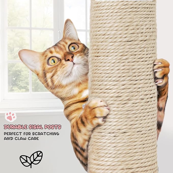 MoNiBloom 77 Inch Cat Tree Tower for Indoor Cats Large Adults, Tall Cat Tower with Scratching Post, Multi-Level Furniture Activity Center with Cat Condo Pet Play House, Beige