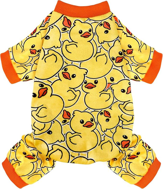 Dog Pajamas Soft Lightweight Dog Onesies Outfit Clothes for Small Medium Large Puppy Pjs for Pet Boys Girls Dogs Cats (S (Back: 10",Chest: 14", Neck: 9.5"), Duck)