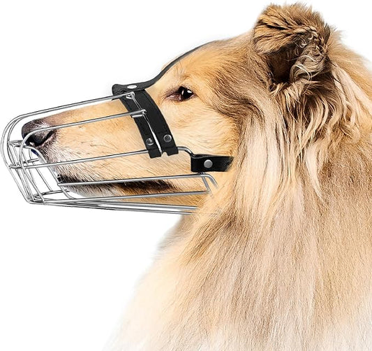 BRONZEDOG Dog Muzzle Wire Basket Metal Mask for Small, Medium and Large Dogs, Breathable, Dog can Drink, Adjustable, Padded, Training, Prevents Biting (Size 8: Greyhound & Collie)