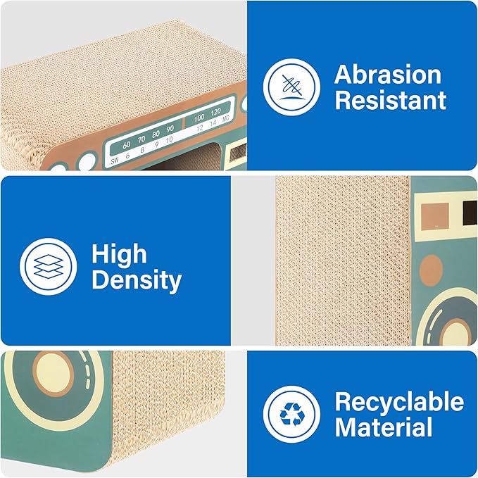 Radio Cat Scratcher Cardboard Lounge Bed - Durable Pads Prevent Furniture Damage - Cat Scratchers & Play House for Indoor Cats - Corrugated Scratcher Box Toy for Cat Birthday