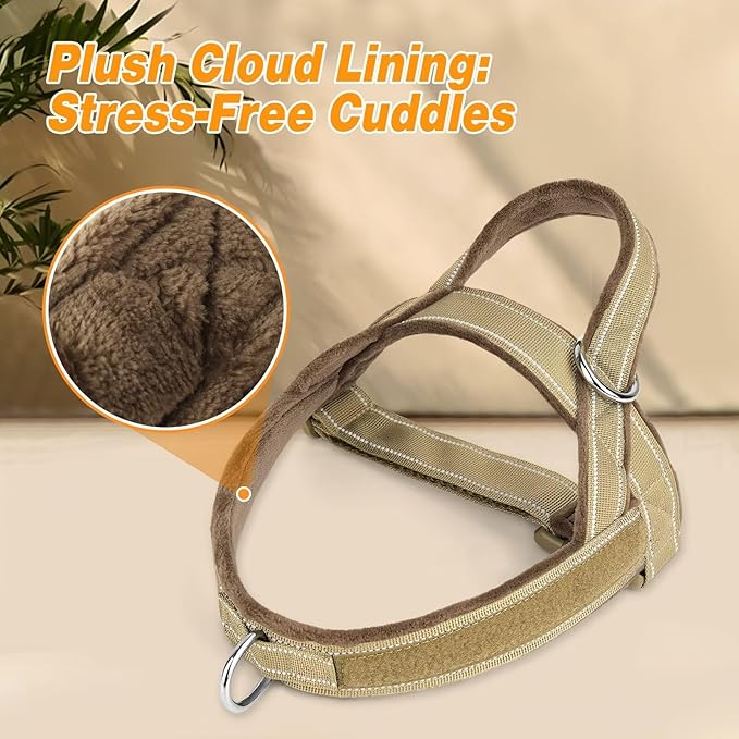 Forestpaw No Pull Dog Harness with Large Handle,Slip on Reflective Vest with Quick Release Buckle,Comfortable Flannel Lining for Medium Large Dogs Walking Training (Includes 3 Patches),Brown L