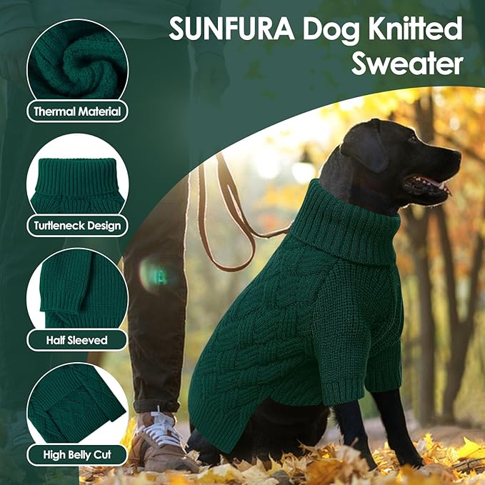 SUNFURA Small Dog Sweater, Turtleneck Dog Sweater for Cold Weather, Puppy Knitwear Pullover for Christmas Thanksgiving, Pet Winter Knitted Sweatshirt for Pug Dachshund, Green S