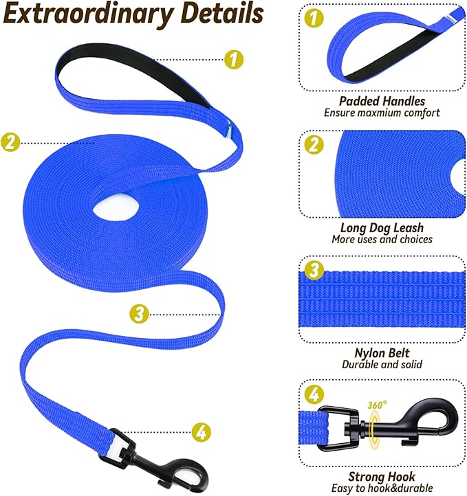 lynxking Dog Training Leash Long Obedience Recall Agility Leash 15ft 30ft 50ft Tracking Lead Perfect for Training Play Camping and Backyard