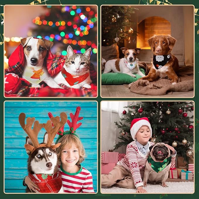 Sanwuta 180 Pieces Christmas Dog Bandanas Bulk Xmas Dog Bibs Holiday Pet Costume Christmas Outfit Triangle Scarf Kerchief for Small to Medium Pet