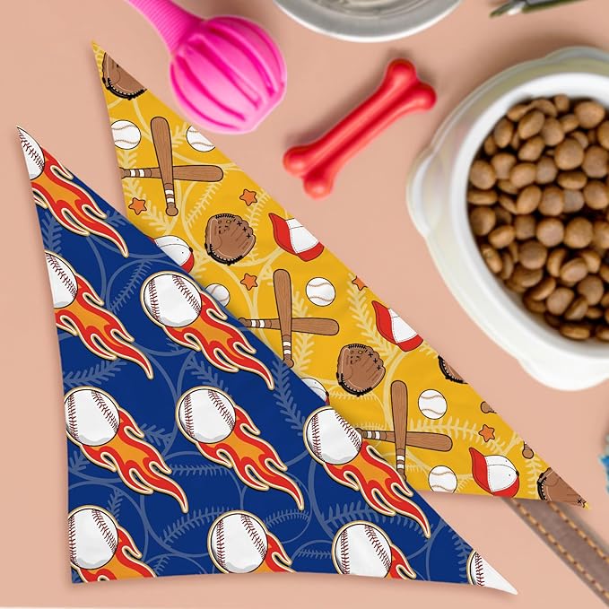 Baseball Dog Bandanas 2 Pcs, Puppy Gifts, Pet Scarf for Dog Girl, Baseball Triangle Puppy Scarf Kerchief Bandana, Small Medium Pet Dogs On Sport for Dogs Lovers