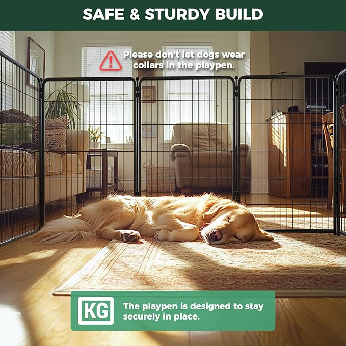 FXW Homeplus Unleashed Indoor Dog Playpen - Stress-Free and Safe Play, Heavy Duty 45 Inch 8 Panels Dog Pen for Large Dogs, Black│Patented