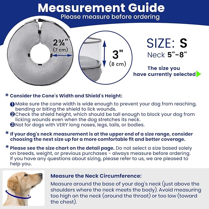 BARKLESS Dog Cone, Inflatable Dog Cone After Surgery, Soft Surgery Collar with Enhanced Anti-Licking Guard Shield for Pets, Patented Protective Donut Collar (Grey, S (Neck: 5"-8"))