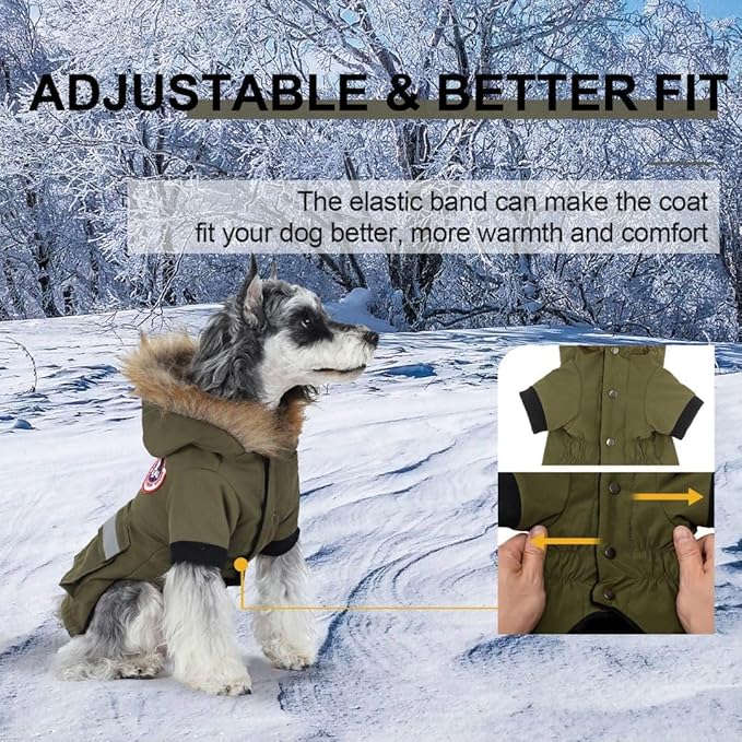 PINA Small Dog Coats - Waterproof Winter Jacket, Warm Cold Weather Coat with Faux Fur Hood and Reflective Pocket