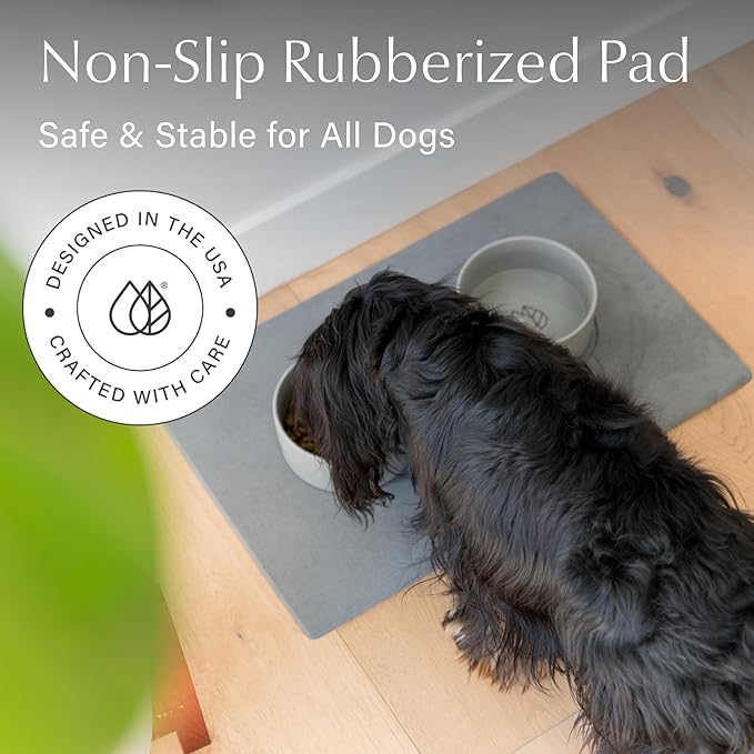 Dorai Home Ceramic Dog Bowls with Stone Drying Mat – Diatomaceous Earth Stone Mat with Non-Slip Base, Quick-Drying Pet Bowl Set for Medium Dogs, Ceramic Dog Water Bowl & Food Dish Set (23.6" x 15.4")