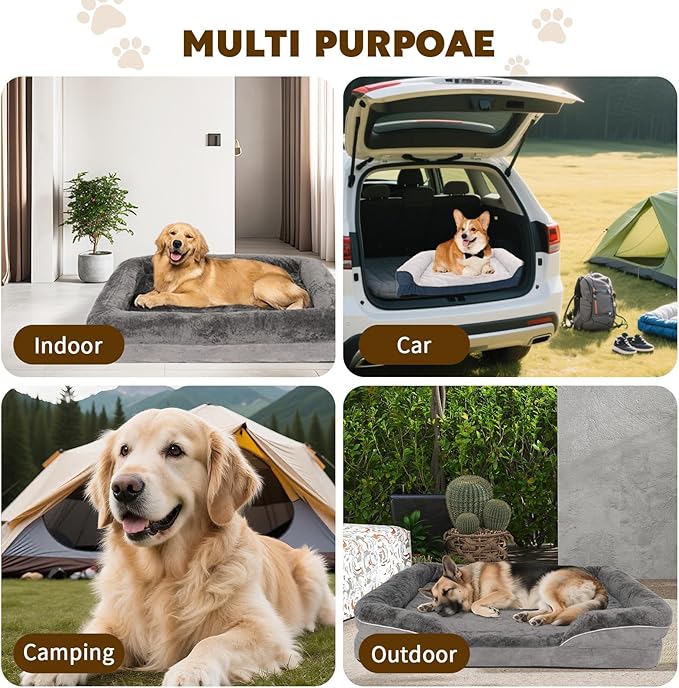 Dog Bed Medium to Large Dogs - Waterproof Couch with Removable Washable Cover and Egg Crate Foam Comfort Cage Beds Zipper Non-Slip Bottom Pad Bite-Proof