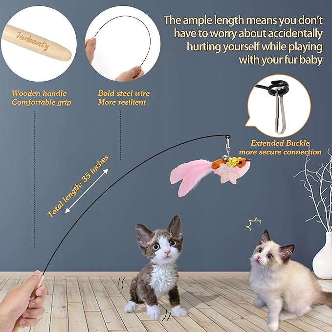 Flying Bird Cat Toy,8Pcs Durable Interactive Cats Wand Replacements,Hanging Cat Toy Suitable for Bored Indoor Cats Self Play