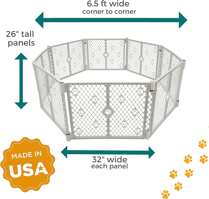 MyPet 8-Panel Paws Petyard, Gray Dog Playpen, Durable & UV-Resistant Puppy Playpen, Indoor/Outdoor Portable Dog Pen, Adjustable for Your Pet's Comfort, Friendly Design for Happy Pets