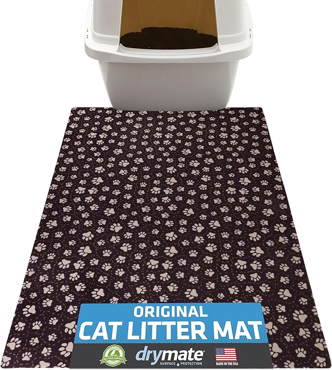 Drymate Original Cat Litter Mat, Contains Mess from Box, Protects Floors, Urine-Proof, Machine Washable, Soft on Kitty Paws, Absorbent, Waterproof (USA Made, Recycled Content) (20”x28”)(Paw Path Tan)