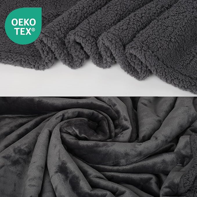 Waterproof Dog Blanket for Large Dogs - Reversible Washable Pet Blanket, Soft Sherpa Fleece Furniture Protector, Cat Throw Bed Couch, Grey, 60"x80"