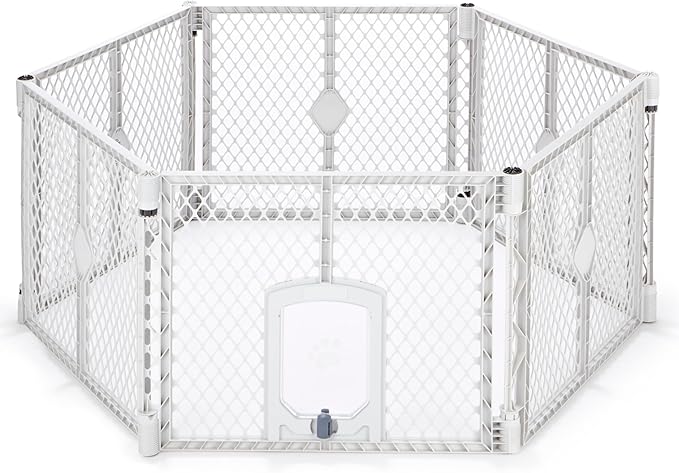 MyPet Petyard Passage: 5.5 Ft. Wide Customizable Folding Dog Playpen with Passage Flap-Door for Indoor/Outdoor. Made in USA. 6-Panel Puppy Playpen. Freestanding Play Pen Dog Gate 26" Tall, Light Gray