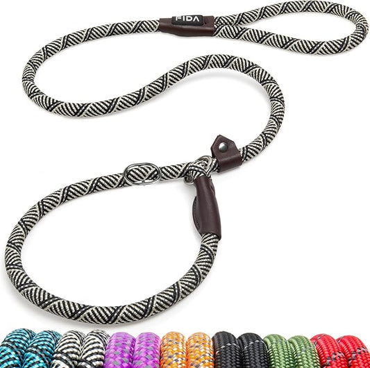 Fida Slip Leads for Dogs - 4 FT x 1/2" Heavy Duty Comfortable Strong Rope Leash for Large, Medium Dogs - No Pull Pet Training Leash with Highly Reflective, Grey