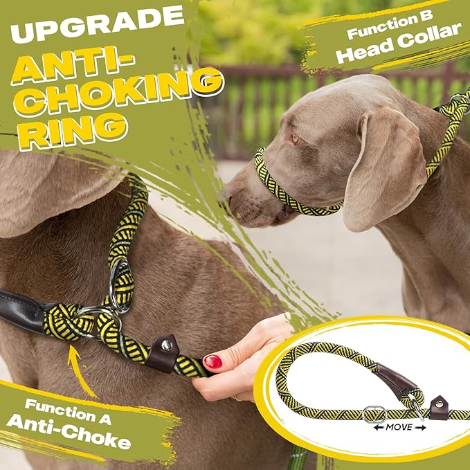Fida Durable Slip Lead - 6 FT x 1/2" Heavy Duty Dog Loop Leash, Strong Rope Comfortable for Large, Medium Dogs, No Pull Pet Training Leash with Highly Reflective Yellow