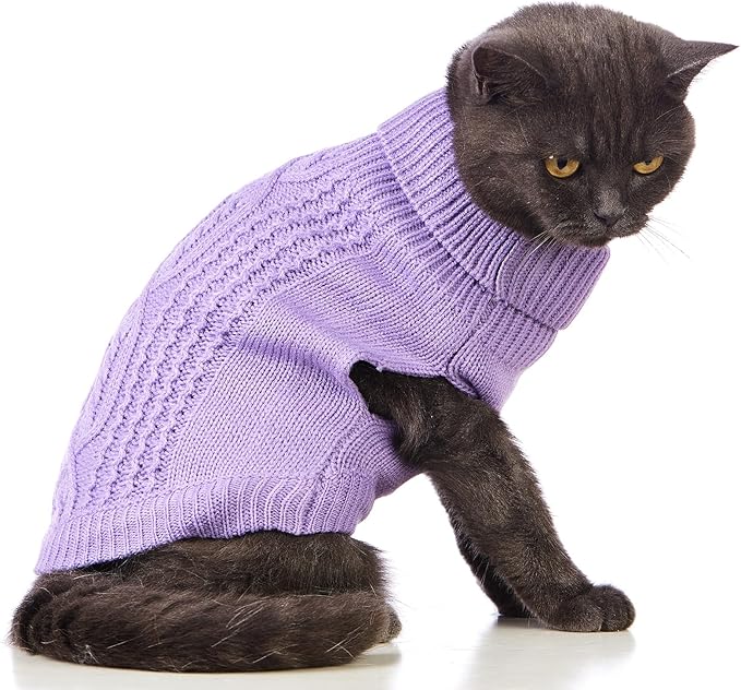 Stretchy Cat Sweater - 17 Colors & 6 Sizes | Snug Winter-Ready Knit for Boy/Girl Cats & Kittens(Purple, Small)