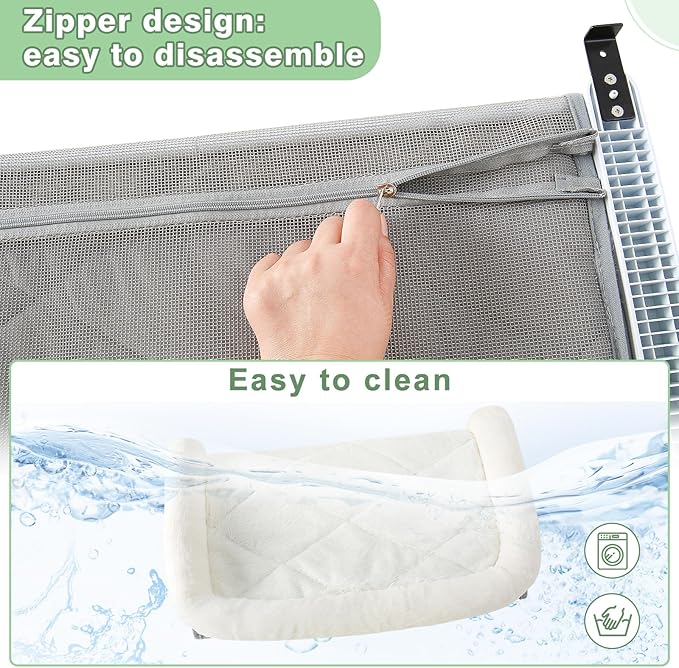 Sunhoo Cat Window Perch Hammock Sturdy Windowsill Bed Seat for Large Cats No Drilling No Suction Adjustable Kitty Shelf with Washable Cover Easy Assembly Holds up to 40 lbs 24.8 * 15 in (White, L)