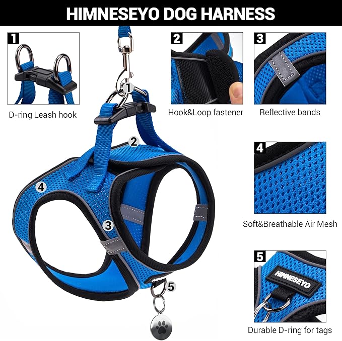 Dog Harness and Leash Set, Dog Harness for Dogs No Pull, No-Chock Step-in Reflective Breathable Lightweight Easy Walk Vest Harnesses with Safety Buckle for Small Medium Dogs, Cats (Blue, M)