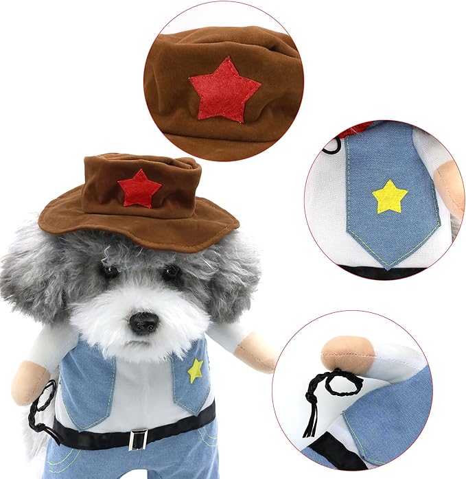 NACOCO Halloween Cowboy Dog Costume - Pet Clothes Costumes with Hat for Dog and Cat Blue(S)