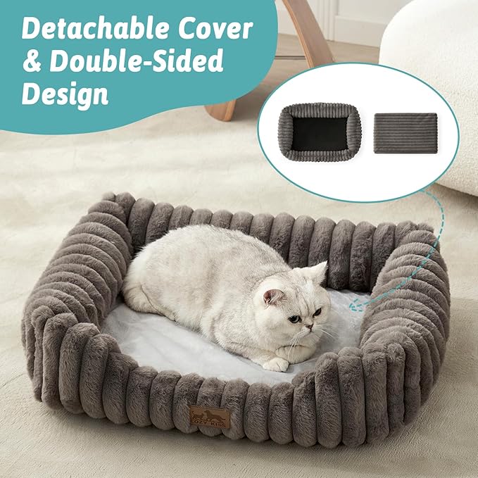 Orthopedic Dog Bed for Small Dogs & Cats - Washable Rectangle Pet Bed with Anti-Slip Bottom, Soft Calming Cat & Puppy Bed for Indoor Pets (25"x21"x6", Grey)