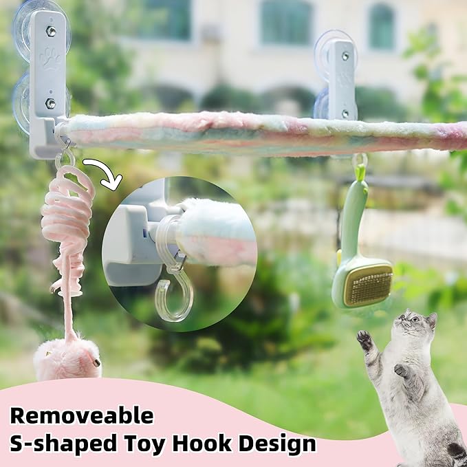 Foldable Cat Window Perch, Cordless Cat Hammock with Strong Suction Cups for Cats Inside, Gradient Color Shiny Fabric, Cute Pet Seat Bed for Kittens with Movable Toy Hooks (Small)