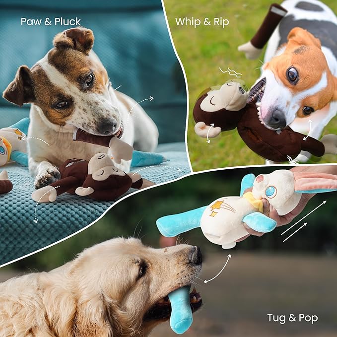 Nocciola Tearable Pull Rip Apart Dog Toys with Squeaker & Crinkle - Interactive Stuffed Plush Toy to Keep Dogs Busy, Pet Puzzle Enrichment Chew Toys for Small Medium Large Breeds