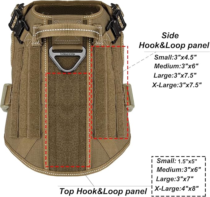 ICEFANG Tactical Dog Harness, Medium Size,2X Metal Buckle,Working Dog MOLLE Vest with Handle,No Pulling Front Leash Clip,Hook and Loop Panel (Brown,M (Pack of 1))