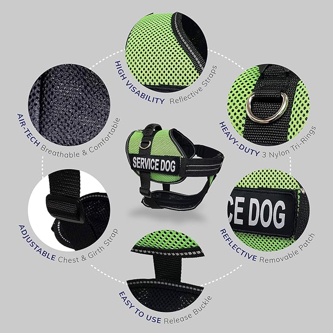 ActiveDogs Full Service Dog Kit - Large Lime - Service Vest Harness with Handle, ID Holder, ADA Cards, Medical Alert Keychain, Leash & Patches