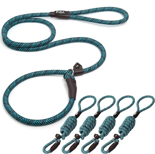 Fida Durable Heavy Duty Slip Leash Bulk Pack of 5, 6 FT Comfortable Strong Rope for Large, Medium & Small Dogs - No Pulling Pet Training Leash with Highly Reflective (Blue)