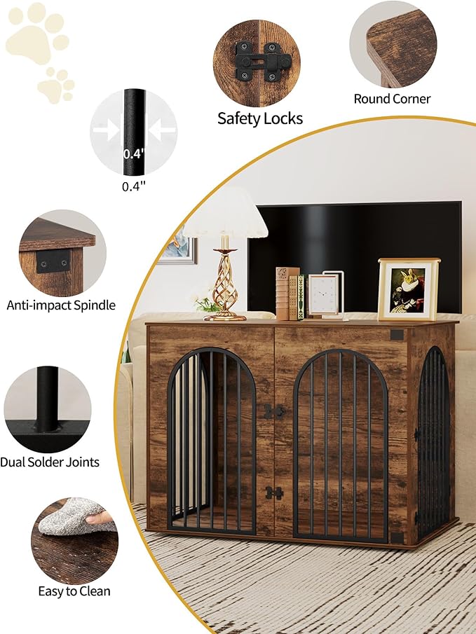 44.1" Wooden Dog Crate Furniture, Indoor Dog Kennel Dogs Cage for Small/Medium/Large Dogs, Heavy Duty Dog Crates Decorative Pet House End Side Table TV Stand, Rustic Brown DFC83901B