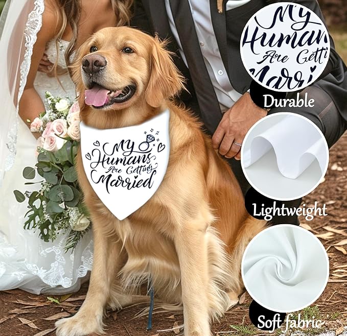 Engagement Gift for Couples Dog Bandana, My Humans are Getting Married Dog Bandanas,Wedding Party Triangle Scarf for Medium to Large Breed Dogs, 1 Pack 2 Pattern Reversible(Large)