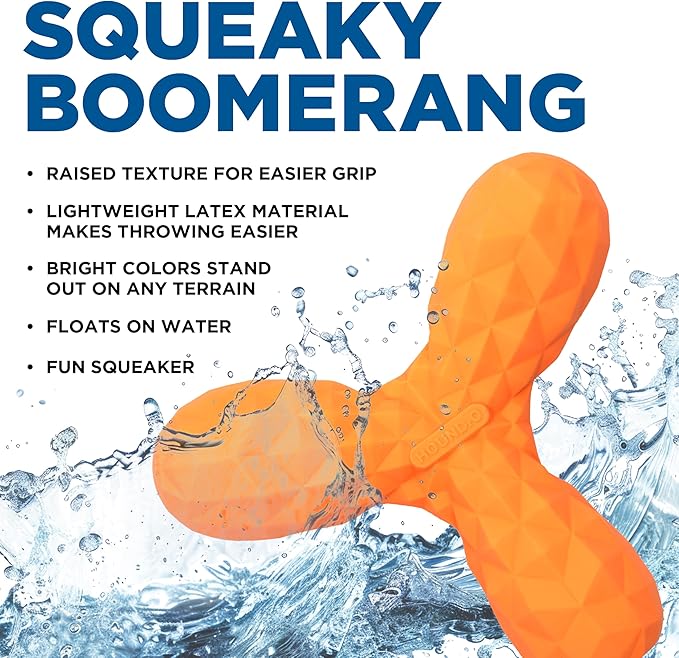 Playology Hound2O Dog Toys | Squeaky Boomerang Floating Toy for Dogs | Orange Outdoor Toy - Easy to Clean and Made from Non Toxic Materials