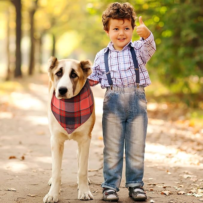 Amylove 120 Pcs Halloween Dog Bandanas Bulk Thanksgiving Day Holiday Triangle Dog Pack Puppy Kerchief Bandana Adjustable Pet Scarf for Pet Cat Costume Accessories Decor(Plaid)