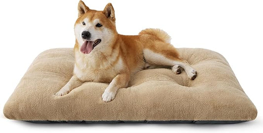Bedsure Washable Dog Crate Bed Large Sized Dog, Comfort Fluffy Plush Pet Pillow Bed Kennel Pad with Non-Slip Bottom, Machine Washable Pet Sleeping Mat, 35"x23", Brown