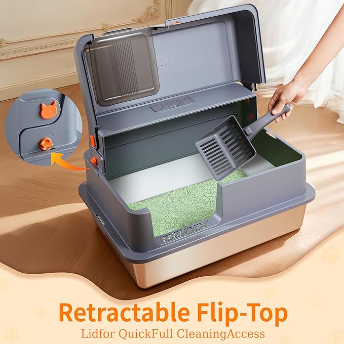 Enclosed XXXL Stainless Steel Litter Box, 28" L x 20" W x 17" H, Side Entry Extra Large Metal Cat Litter Box with Lid for Big & Multiple Cats, Removable Enclosure, Anti-Leakage,Easy to Clean