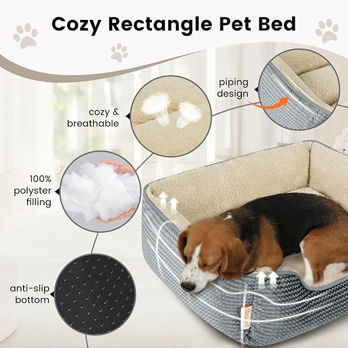 Miguel Dog Bed with Removable Cushion/Pillow for Medium Small Dogs, Washable Pet Bed with Side Easy to Wash Puppy Bed, Large Rectangle Cat Bed for Indoor Cat with Anti-Slip Bottom, Gray 30 Inch
