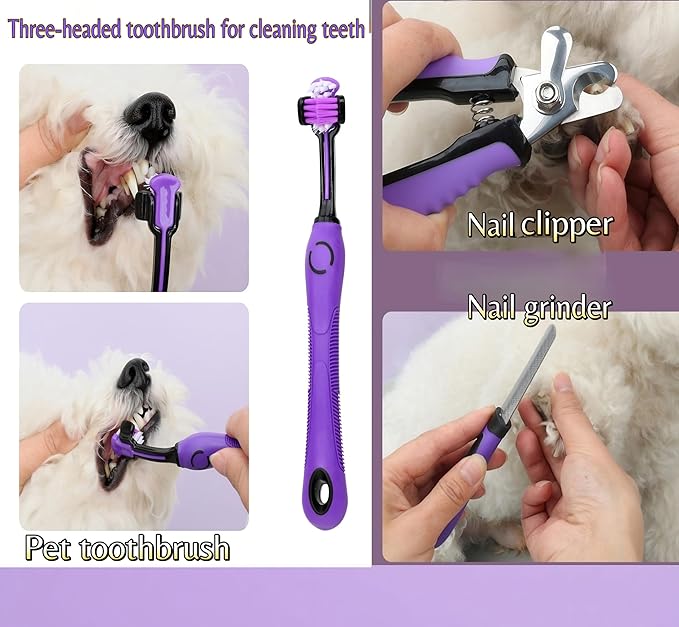 Pet Hair Grooming Tool Kit-9 Packs Dog Cat Grooming Kit Pet Dog Cat Grooming Supplies Washing Gloves Slicker Brush Kit Nail Grider Trimming Tools Pet Toothbrush Comb and Grooming Scissors Set