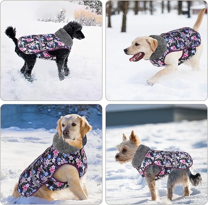 Doglay Dog Coat, Waterproof Dog Jacket Pet Winter Coat for Cold Weather with Thicken Furry Collar, Reflective Puppy Winter Jacket Warm Fleece Lining for Small Medium Large Pets