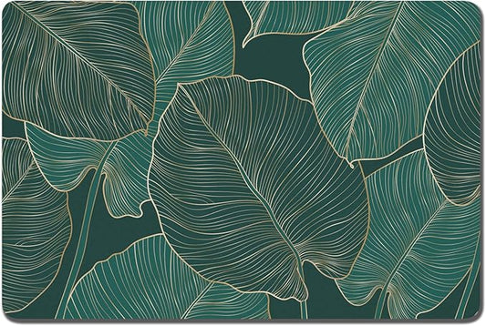 Rnivvi Dog Food Mat, 16" x 24" Flower Absorbent Dog Cat Bowl Mat for Food and Water, Cute Anti-Slip Rubber Pet Feeding Rug Protect Floors, Puppy Placemat for Feeding & Watering Supplies, Tropical