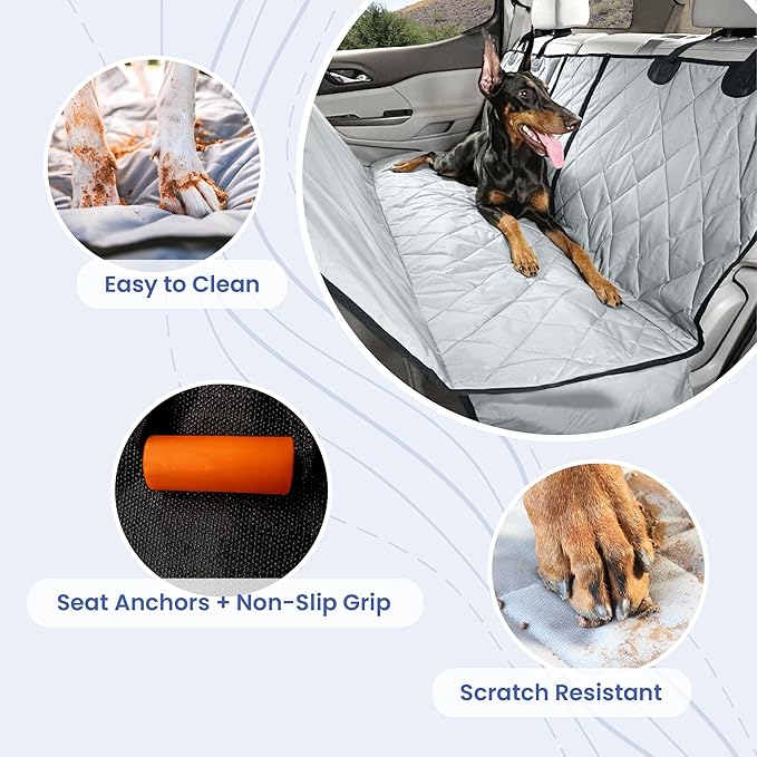 4Knines Dog Hammock for Cars, SUVs, and Small Trucks (Regular Size, Grey) – Rear Seat Cover for 60/40 Split Bench w/Armrest & Seatbelt Access – Heavy Duty, Waterproof, Easy Install, Machine Washable